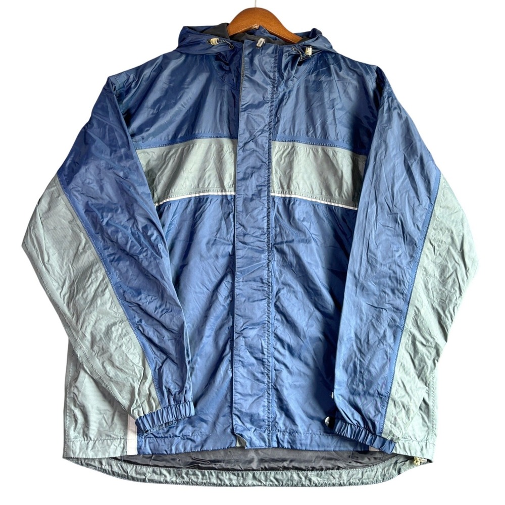 Stearns Mens Rain Jacket Lrg Blue DryWear Hooded Colorblock Gorpcore Streetwear